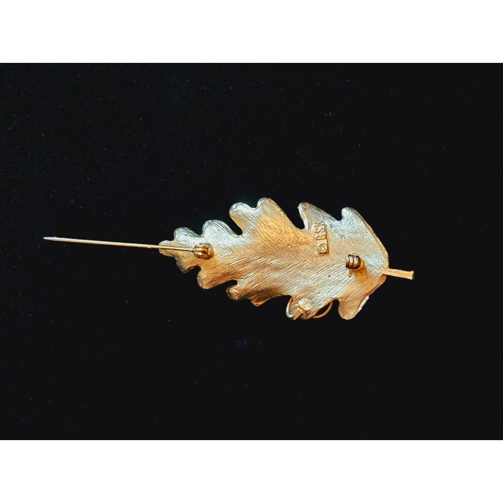 BSK Vintage Leaf Brooch‎ Textured gold tone pin - Picture 4 of 8